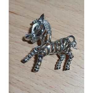 Monet Zebra Silver Tone Brooch Pin